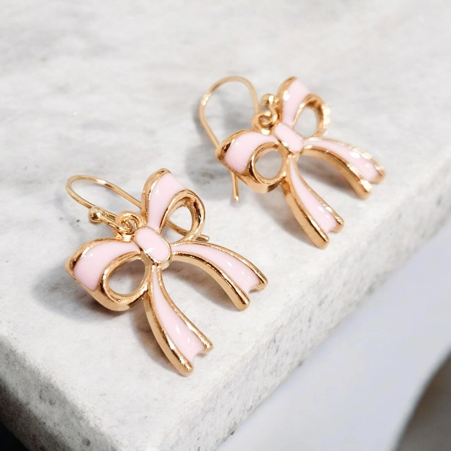 Dainty Pink and Gold Bow Earrings