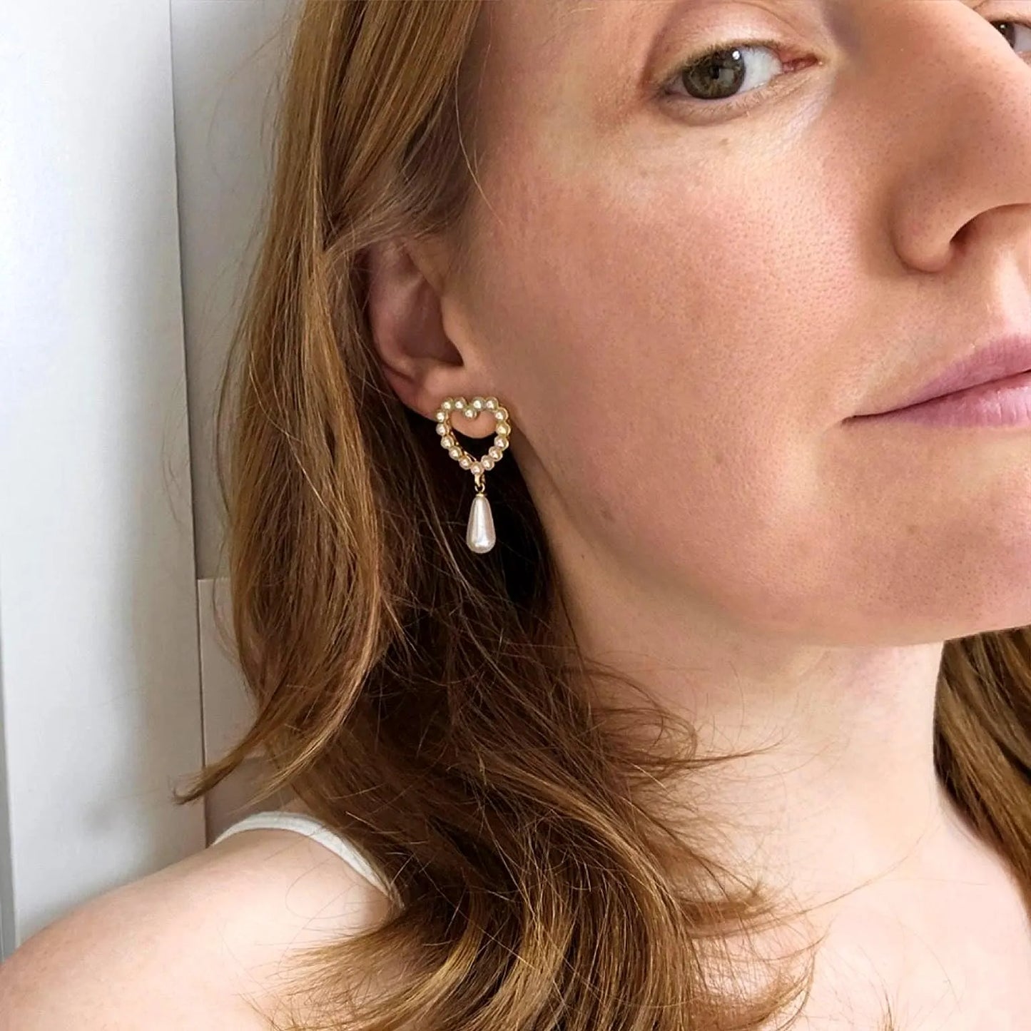 Pearl Heart Drop Earrings