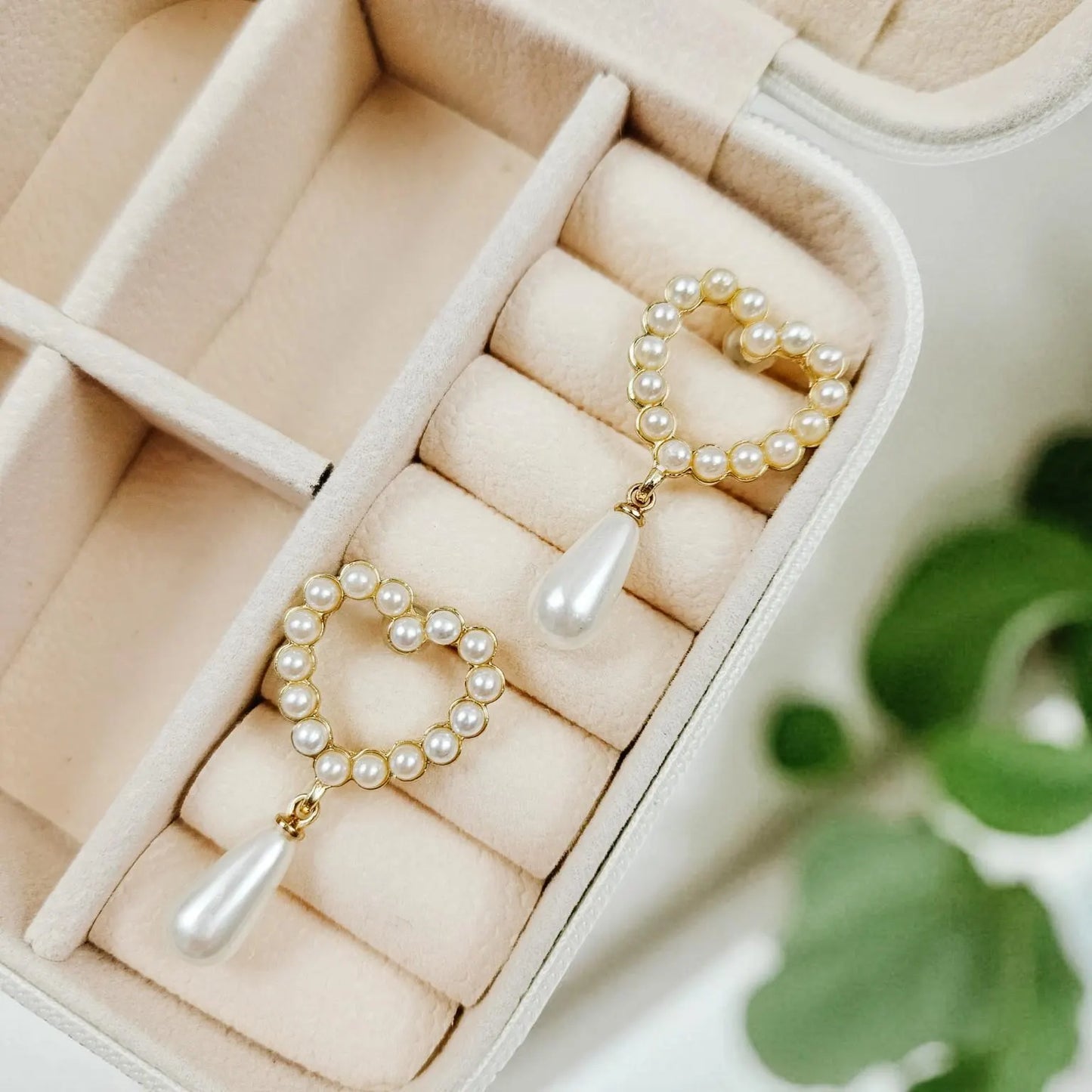 Pearl Heart Drop Earrings