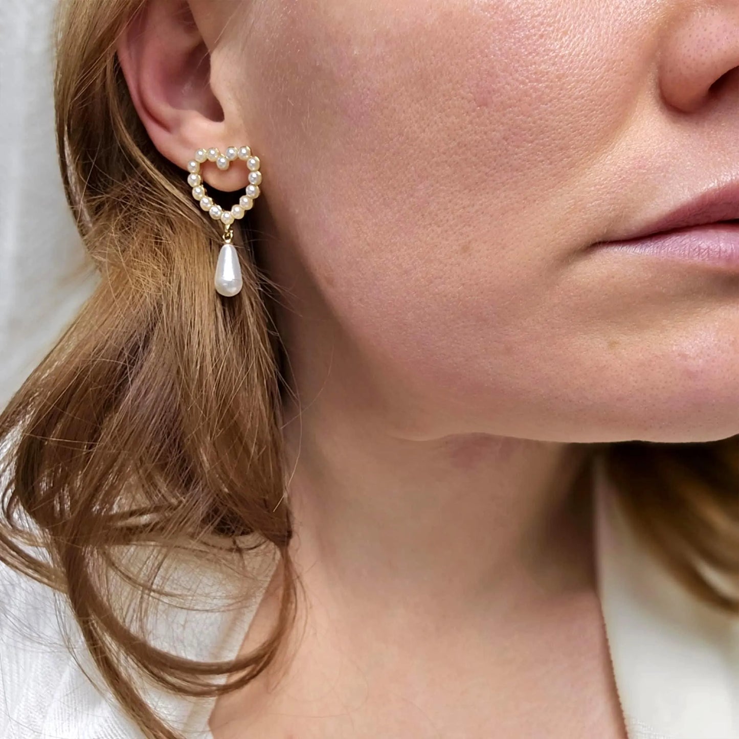 Pearl Heart Drop Earrings