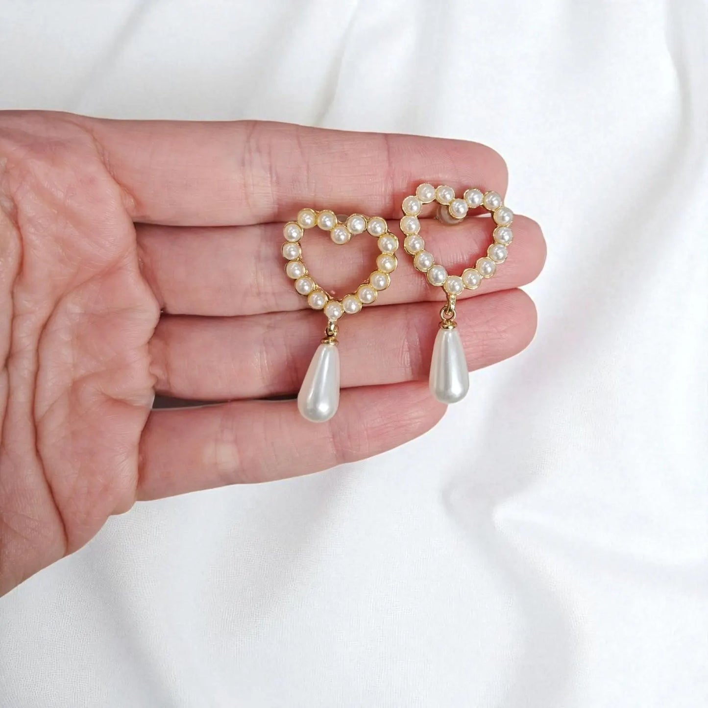 Pearl Heart Drop Earrings
