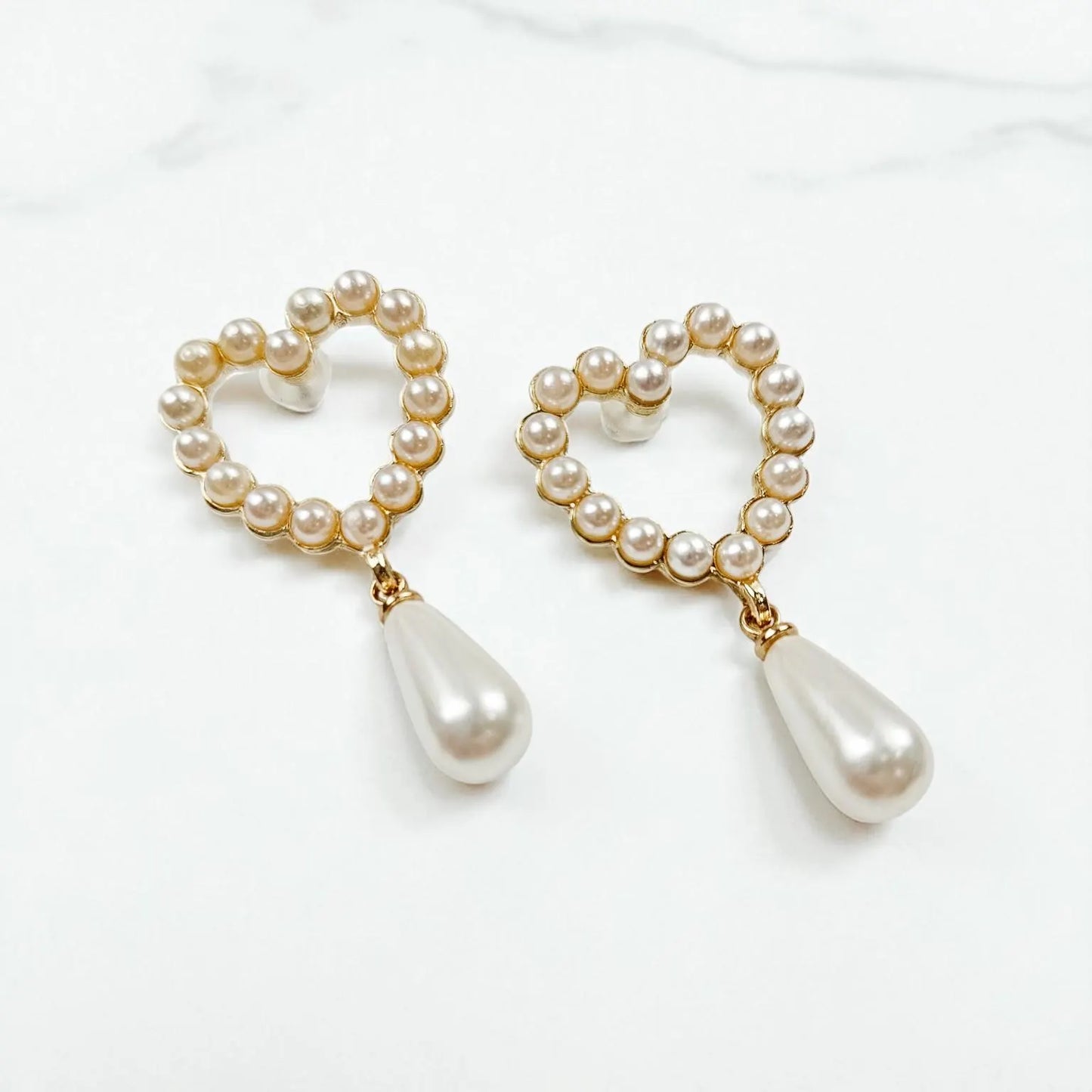 Pearl Heart Drop Earrings