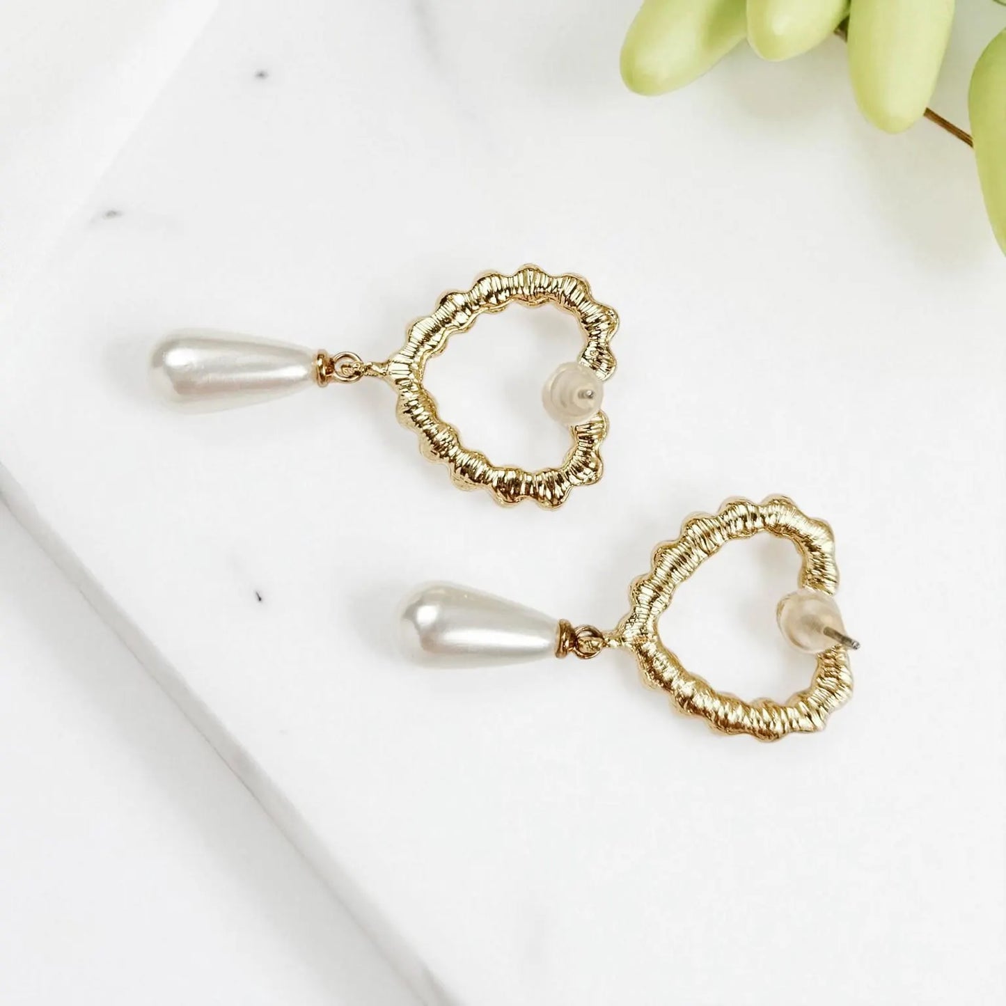 Pearl Heart Drop Earrings