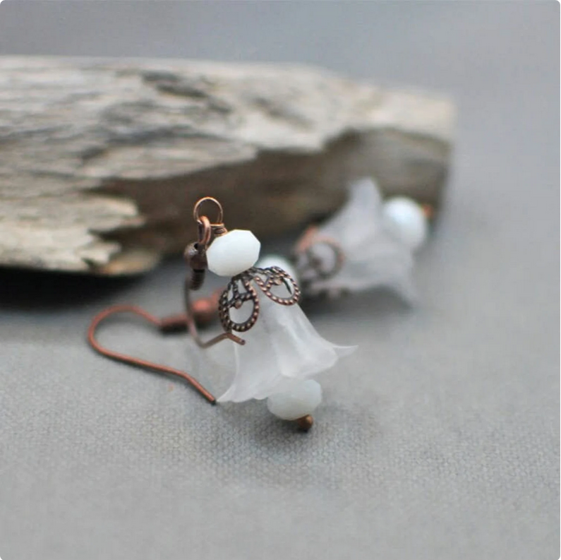 White Lucite Floral Earrings