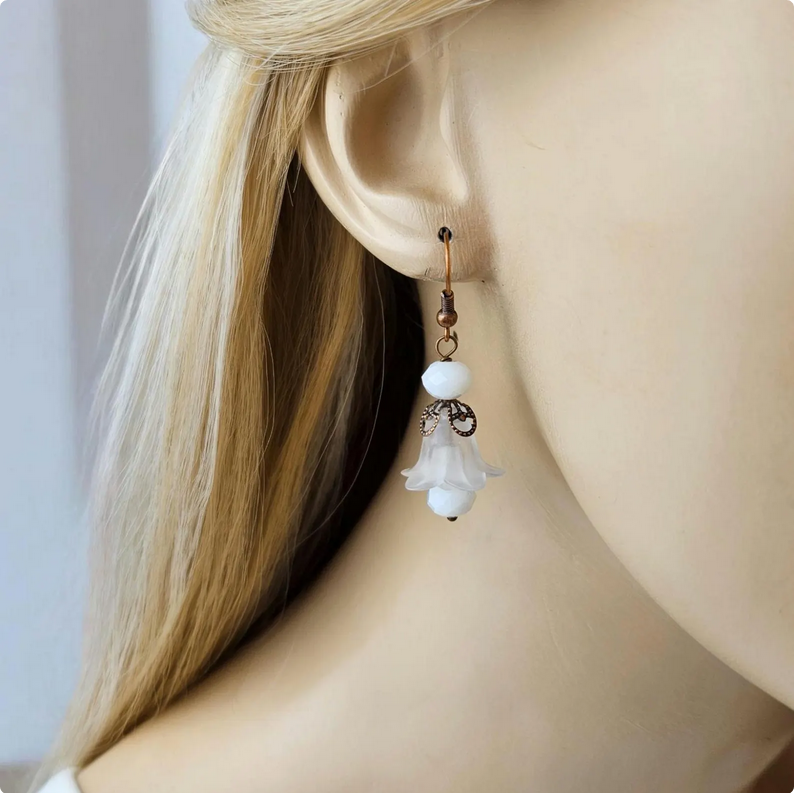 White Lucite Floral Earrings