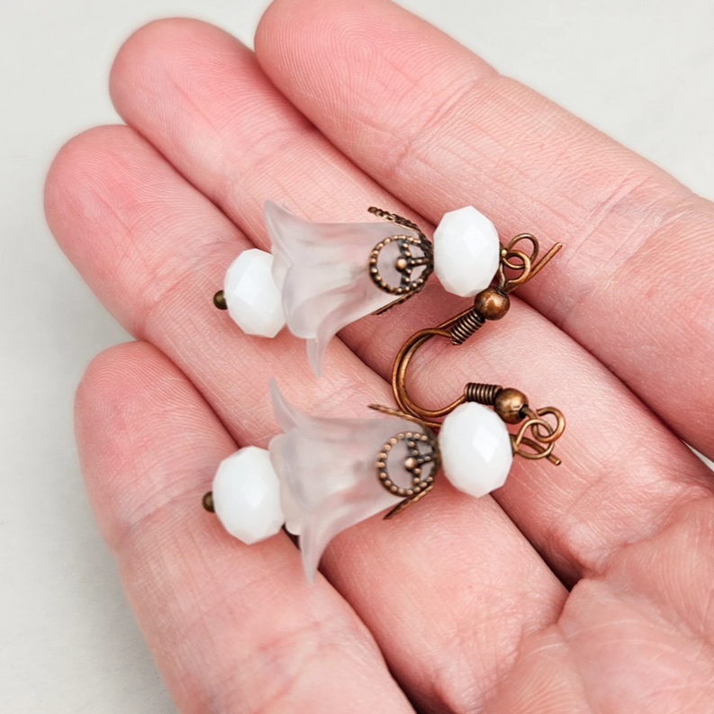 White Lucite Floral Earrings