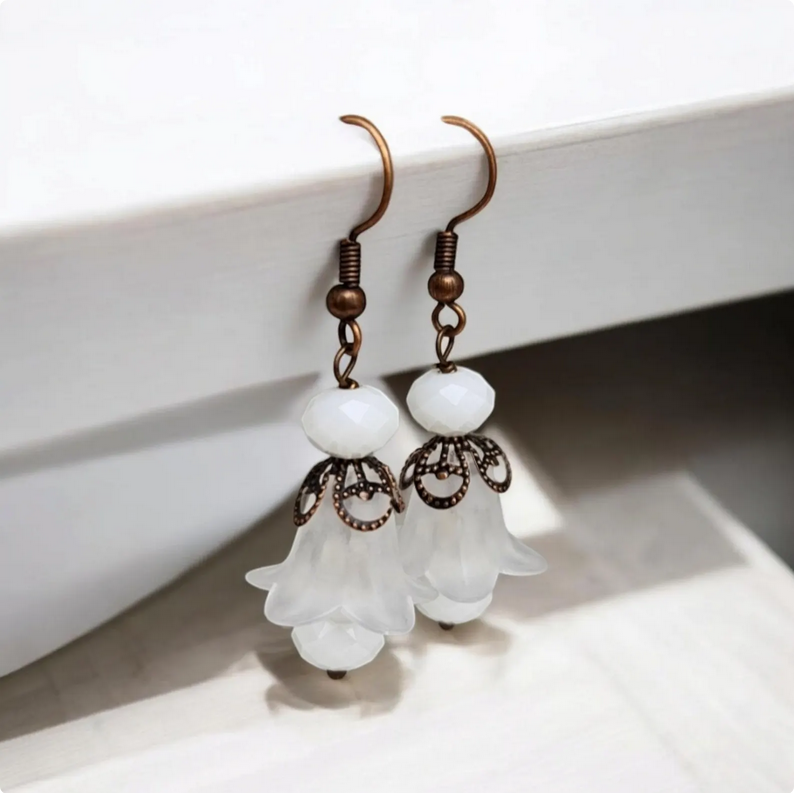 White Lucite Floral Earrings