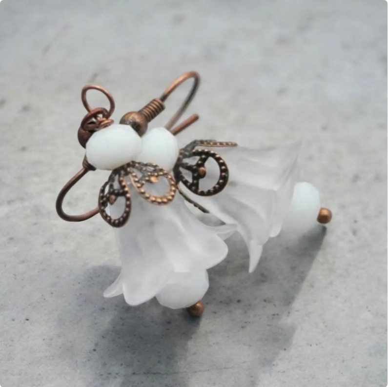 White Lucite Floral Earrings
