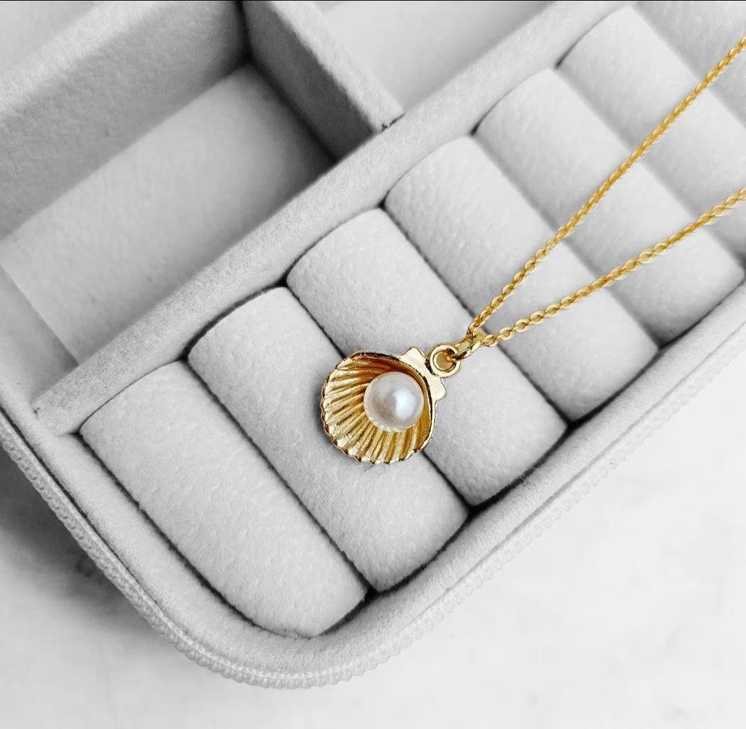 Gold Pearl Sea Shell Necklace