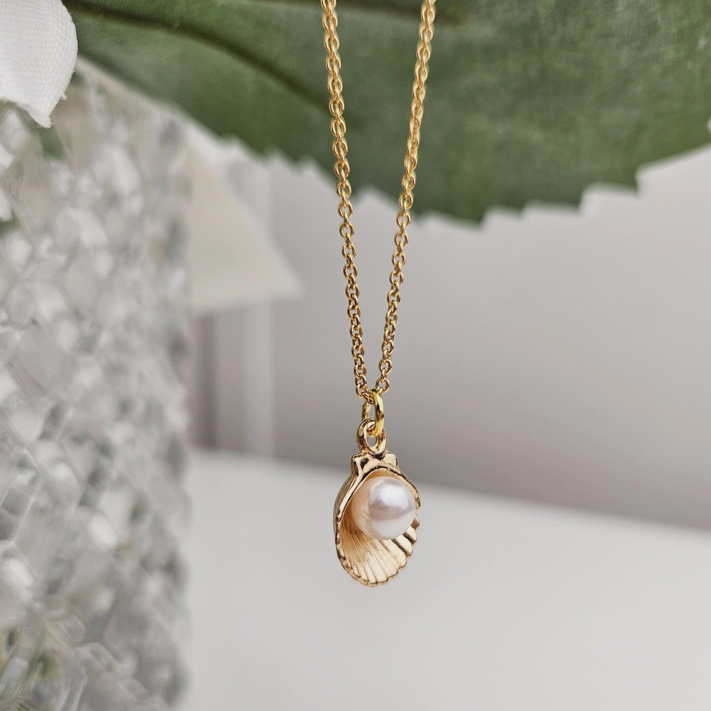 Gold Pearl Sea Shell Necklace