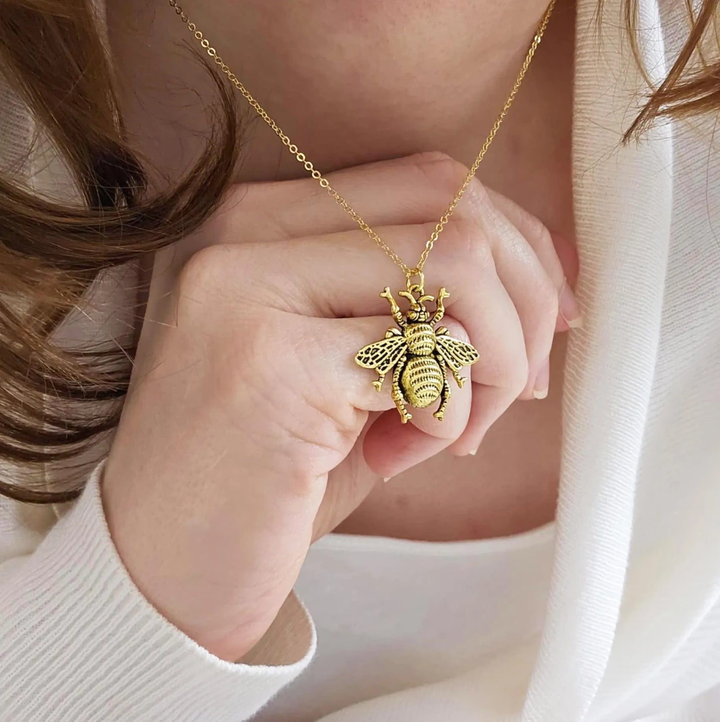 Gold Queen Bee Charm Necklace