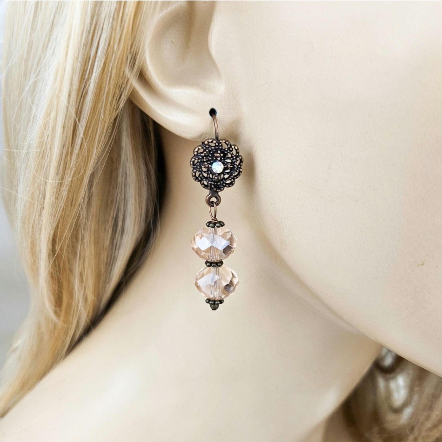 Pink Copper Dangle Earrings