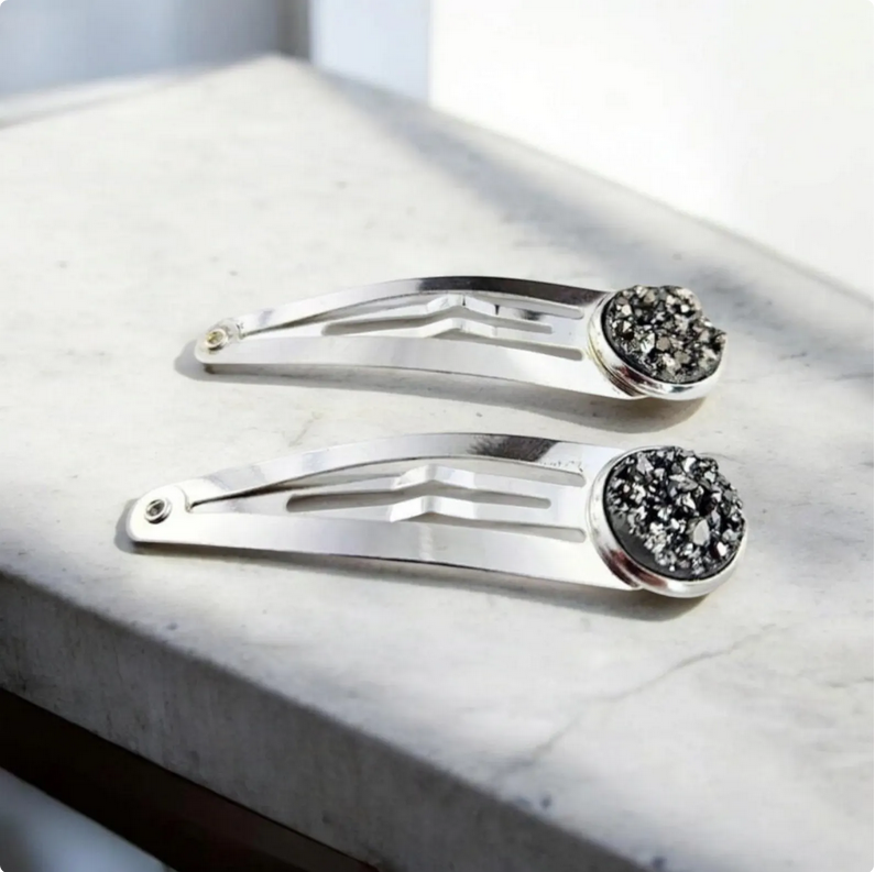 Silver Druzy Hair Barrettes