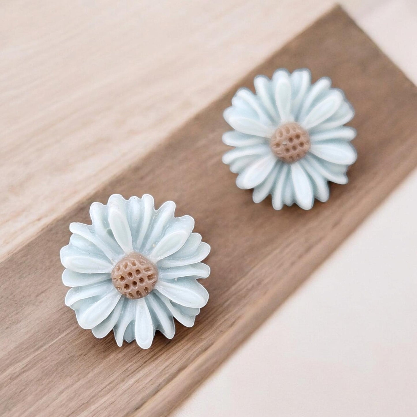 Blue Daisy Resin Stud Earrings