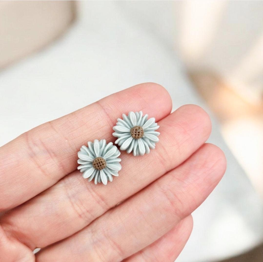 Blue Daisy Resin Stud Earrings