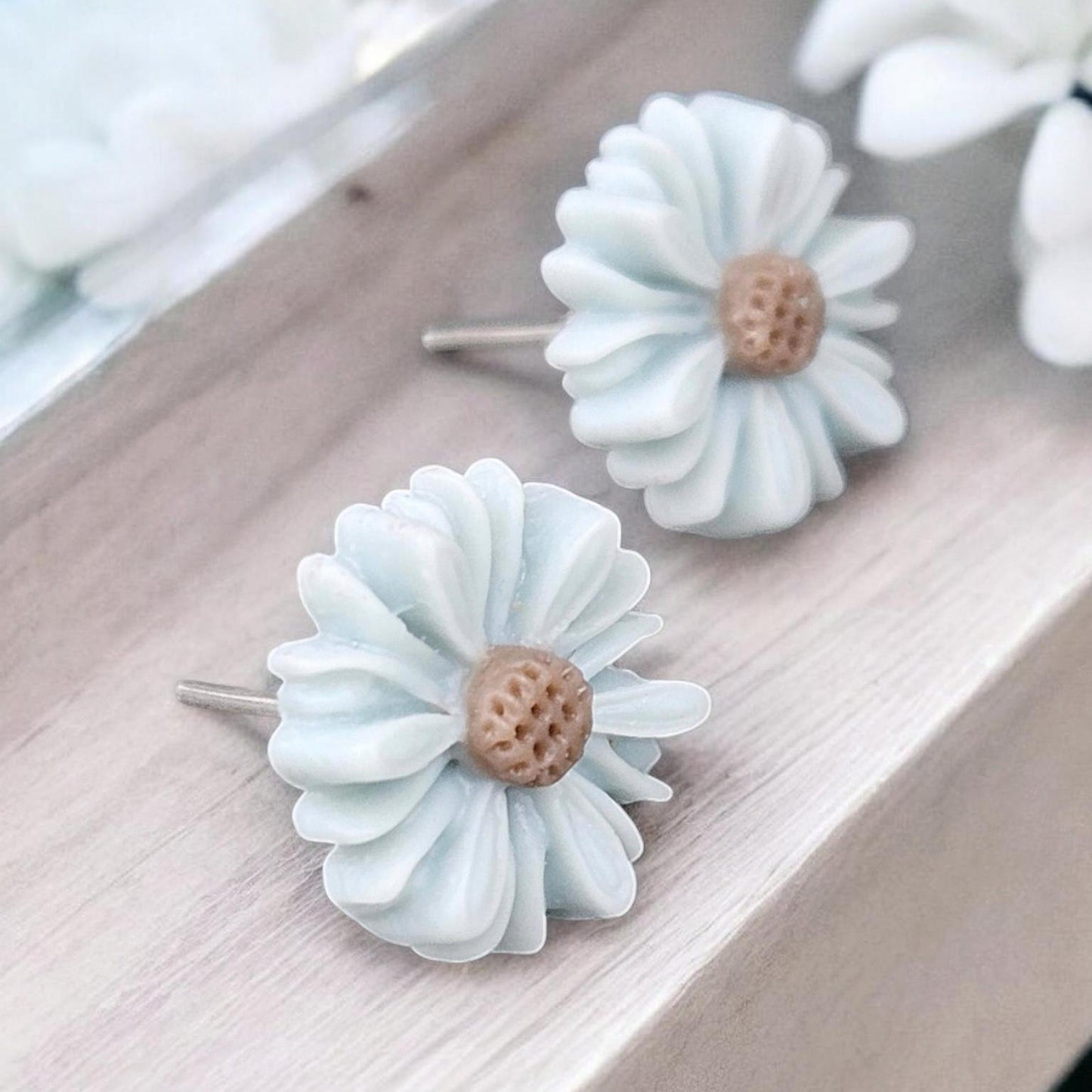 Blue Daisy Resin Stud Earrings