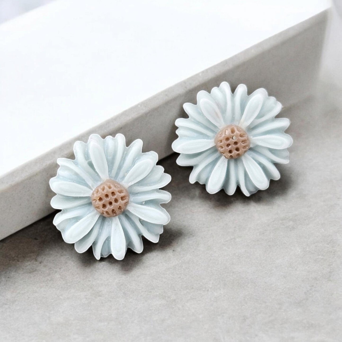 Blue Daisy Resin Stud Earrings