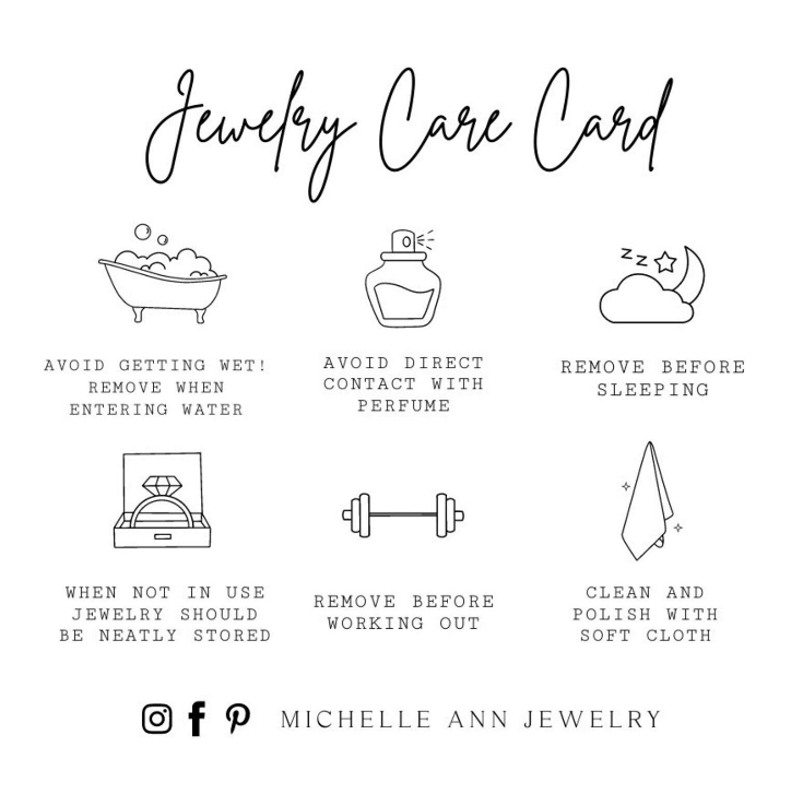 Jewelry care card graphic.