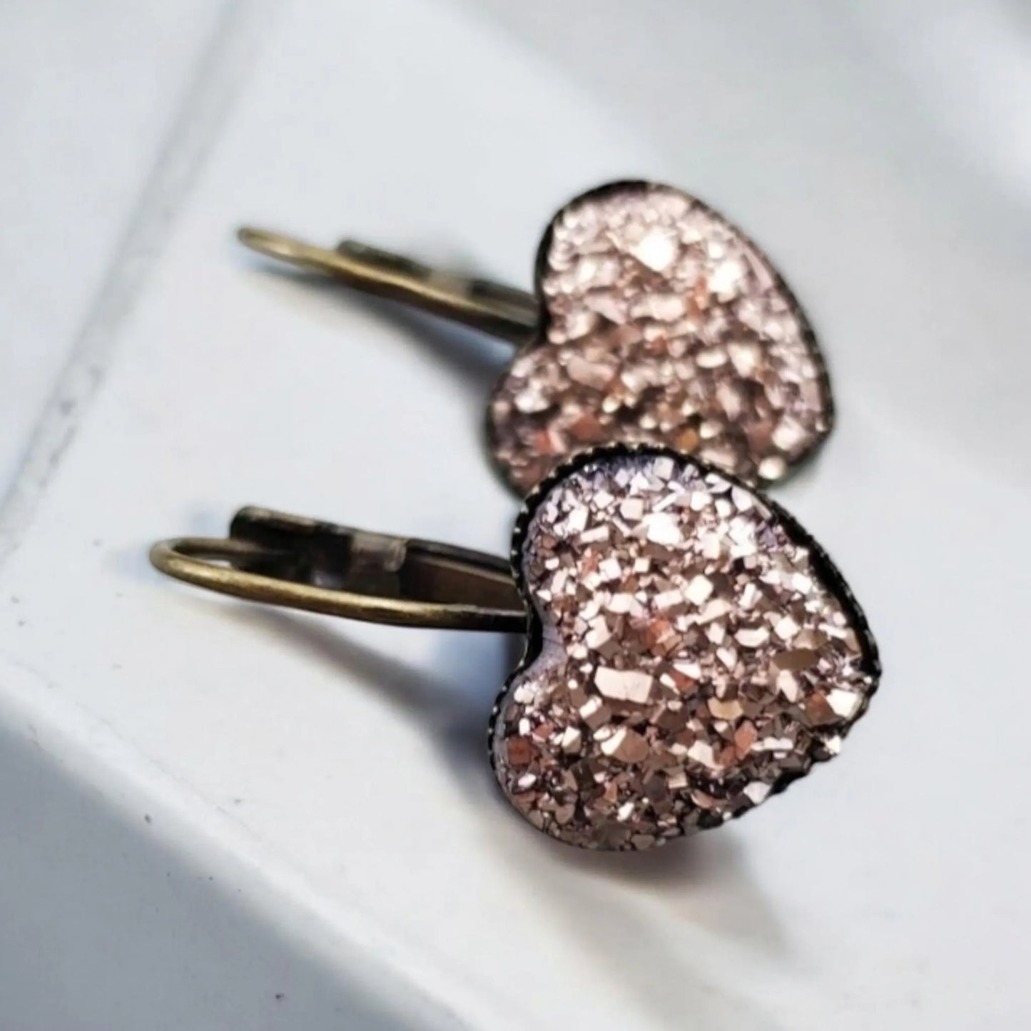 Glitter Heart Druzy Earrings