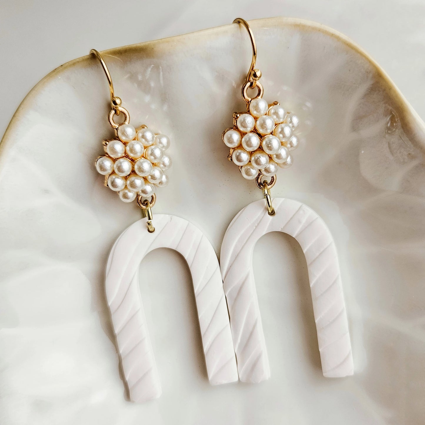 White Clay Gold Pearl Earrings