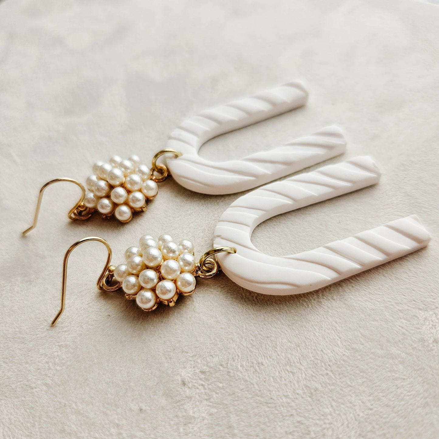 White Clay Gold Pearl Earrings