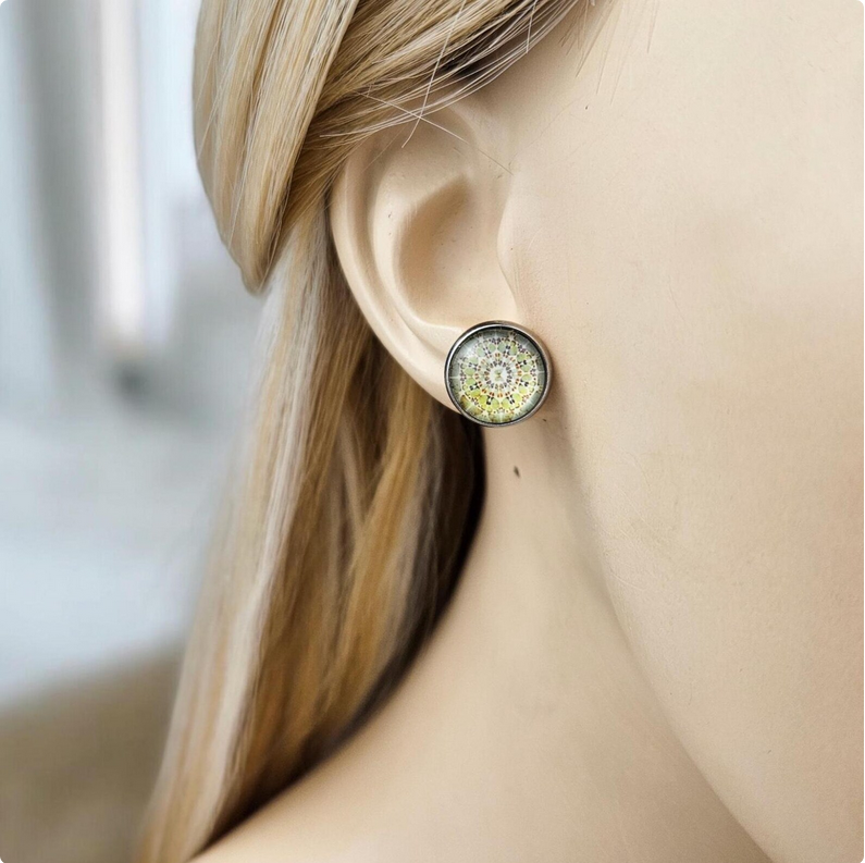 Green Mandala Mosaic Stud Earrings