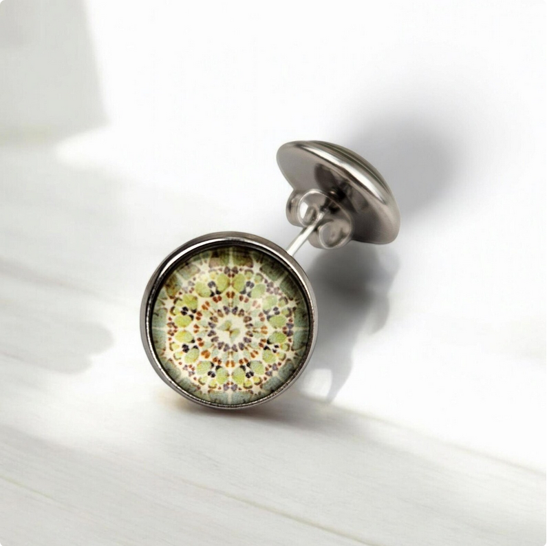 Green Mandala Mosaic Stud Earrings