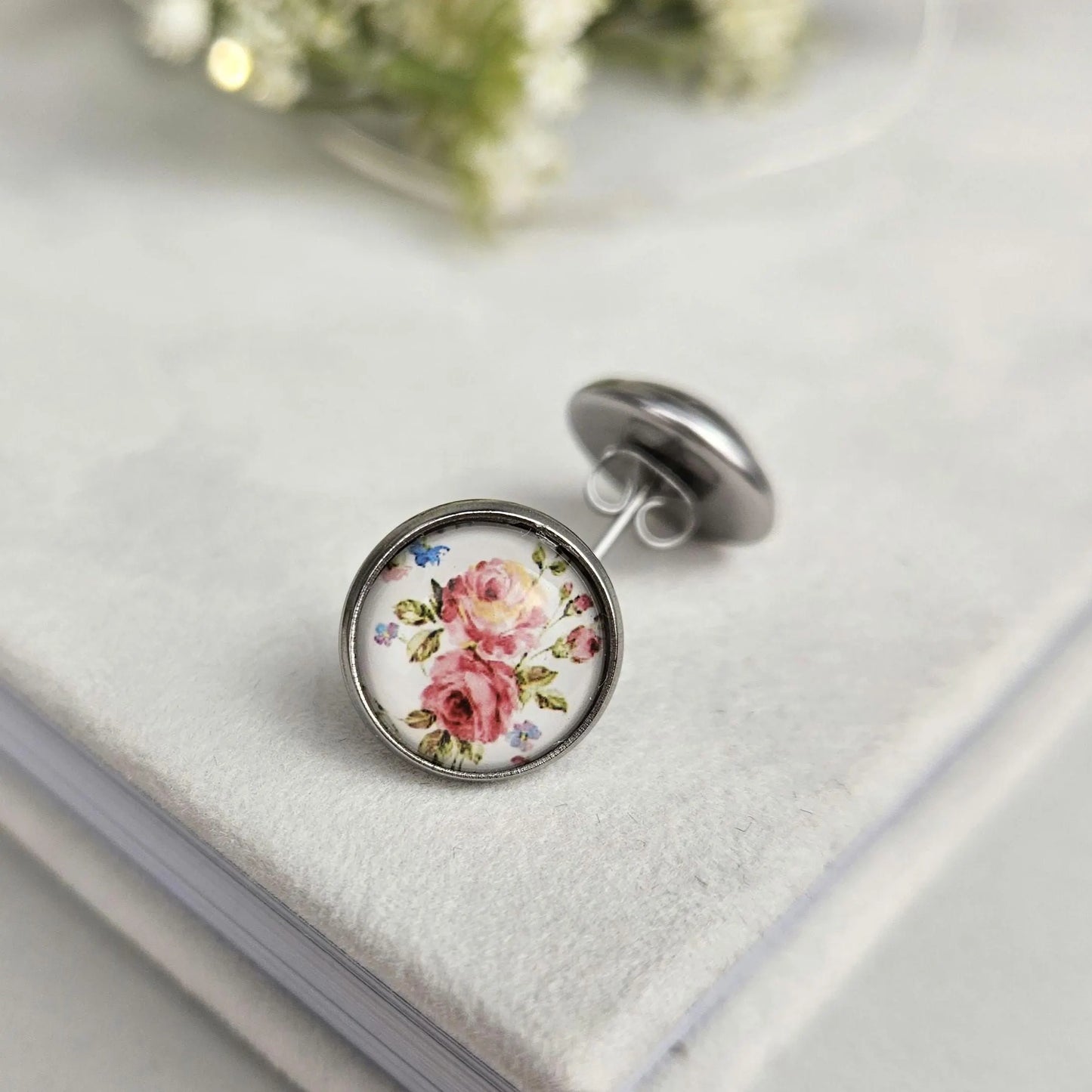Silver Stud Floral Earrings