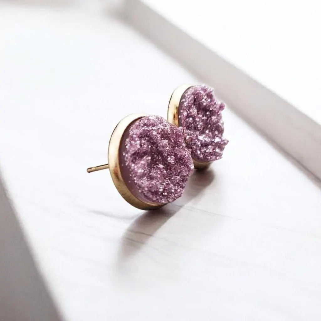 Purple Druzy Stud Earrings