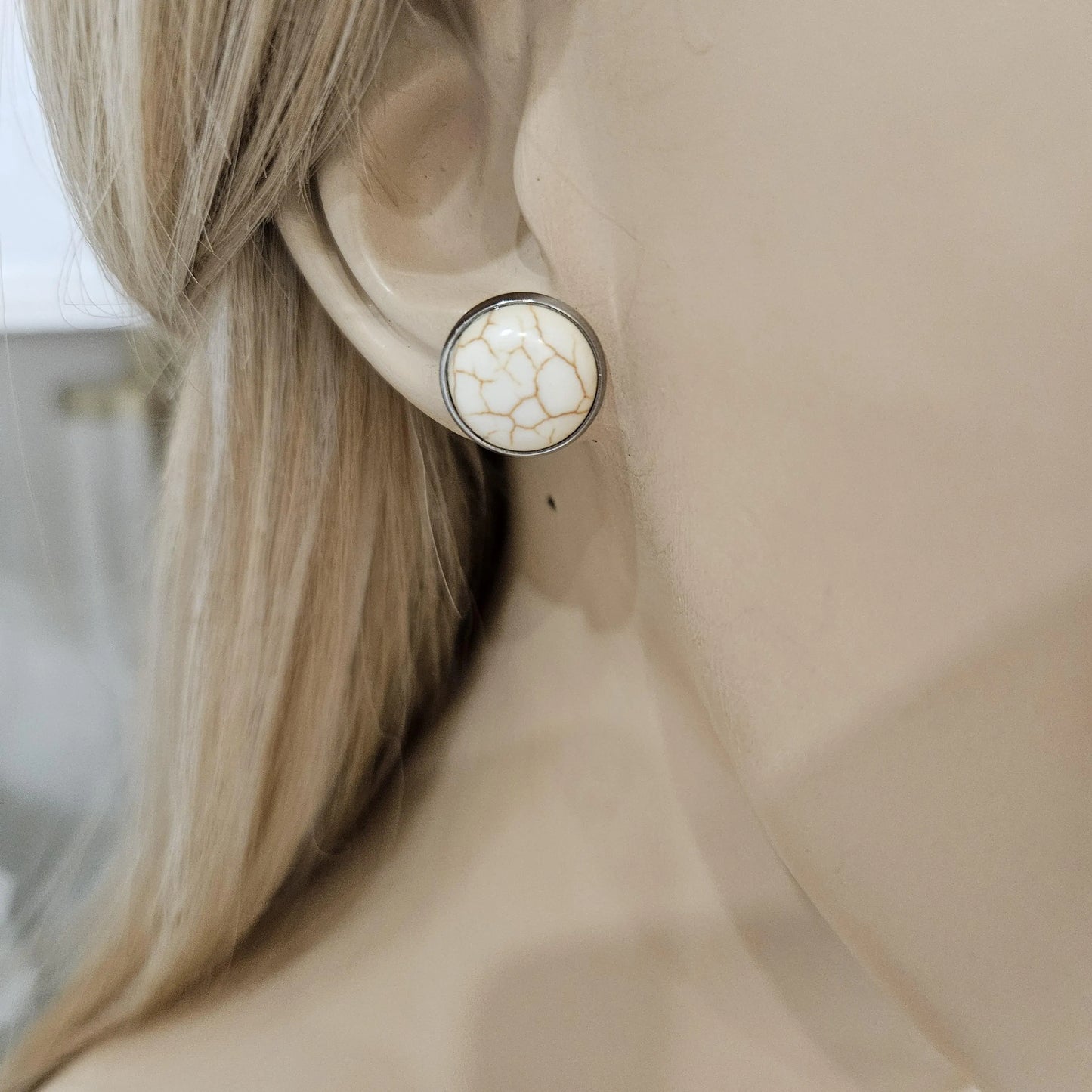 Cream Marble Stud Earrings