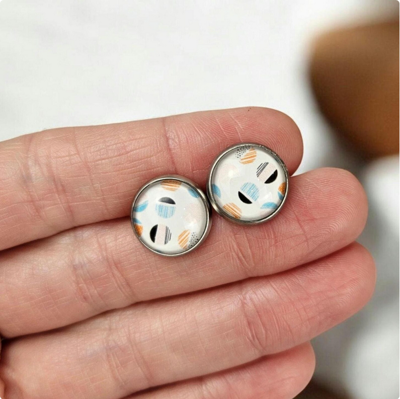 Geometric Silver Stud Earrings