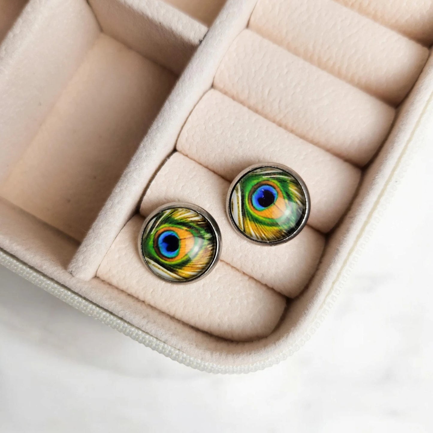 Peacock Feather Stud Earrings
