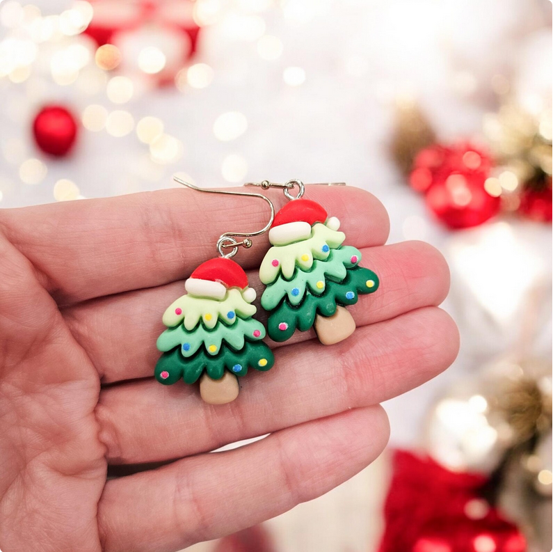 Festive Christmas Tree Clay Earrings