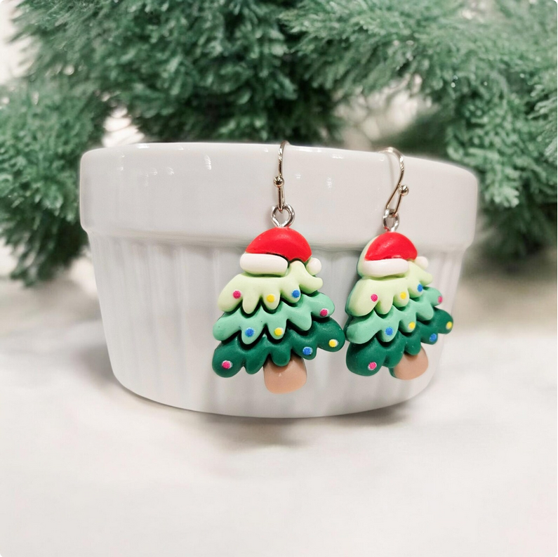 Festive Christmas Tree Clay Earrings