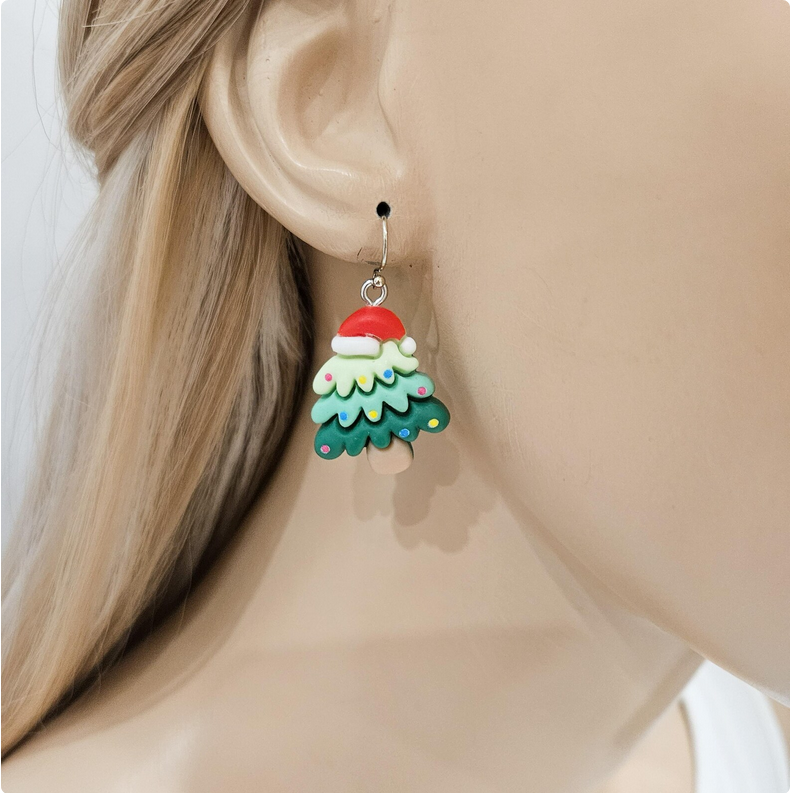 Festive Christmas Tree Clay Earrings