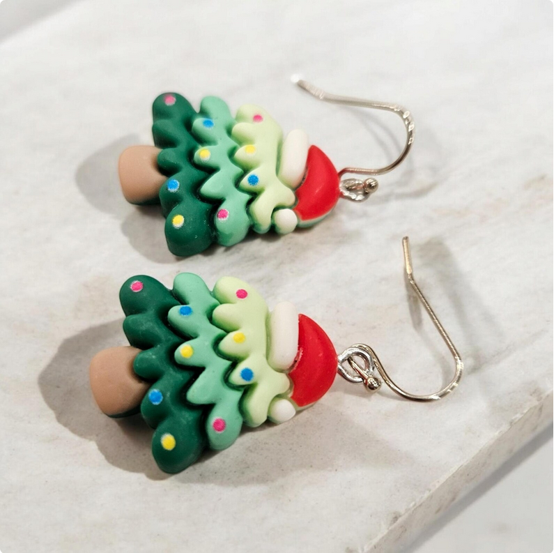 Festive Christmas Tree Clay Earrings