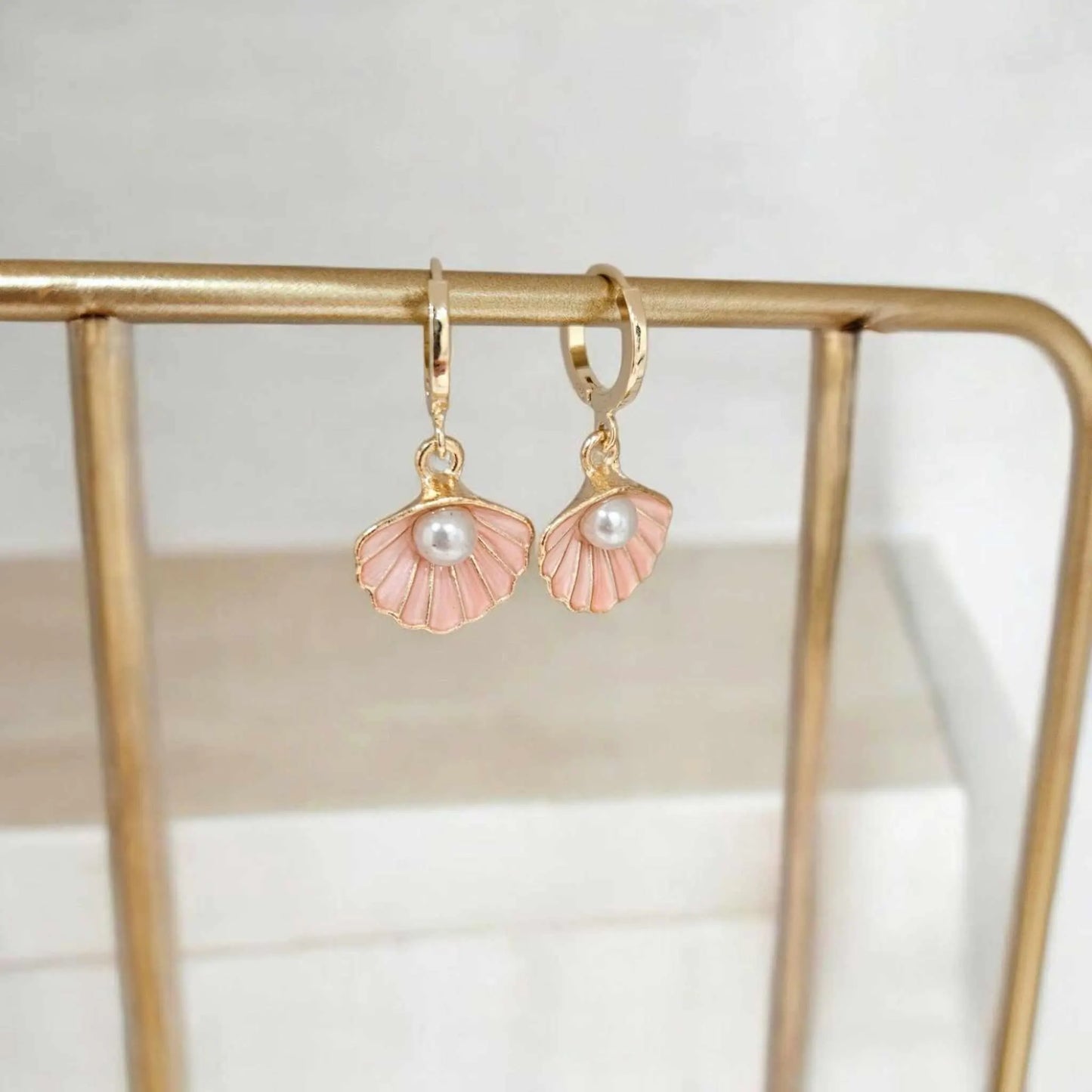 Pink Shell Pearl Dangle Earrings