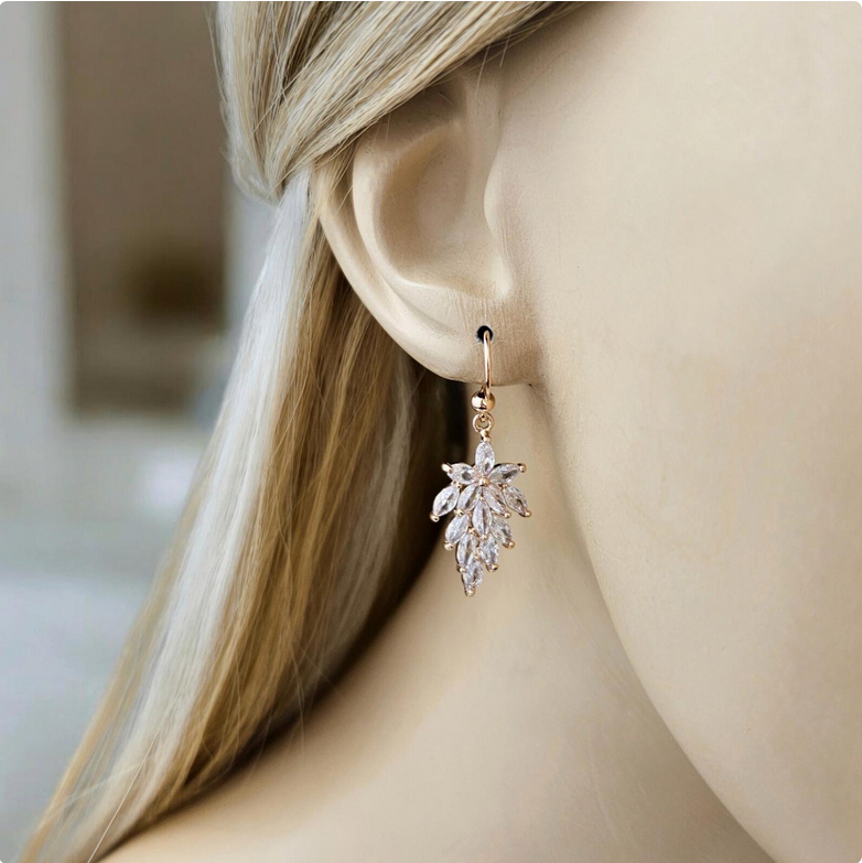 Rose Gold Crystal Leaf Earrings