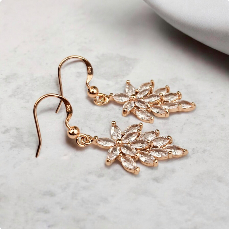 Rose Gold Crystal Leaf Earrings