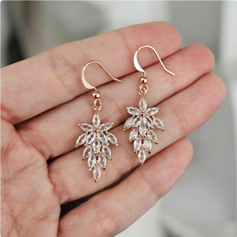 Rose Gold Crystal Leaf Earrings