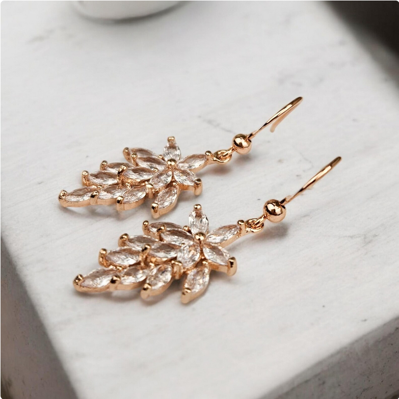 Rose Gold Crystal Leaf Earrings