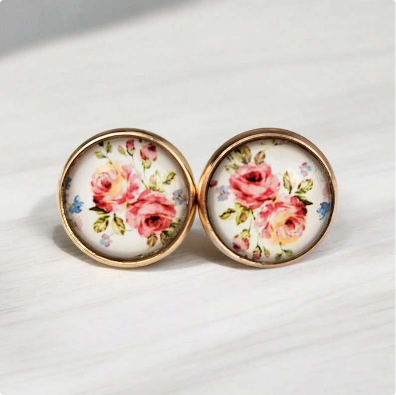 Floral Gold Stud Earrings