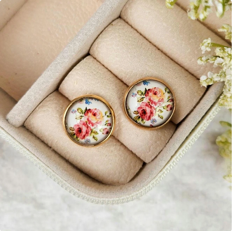 Floral Gold Stud Earrings