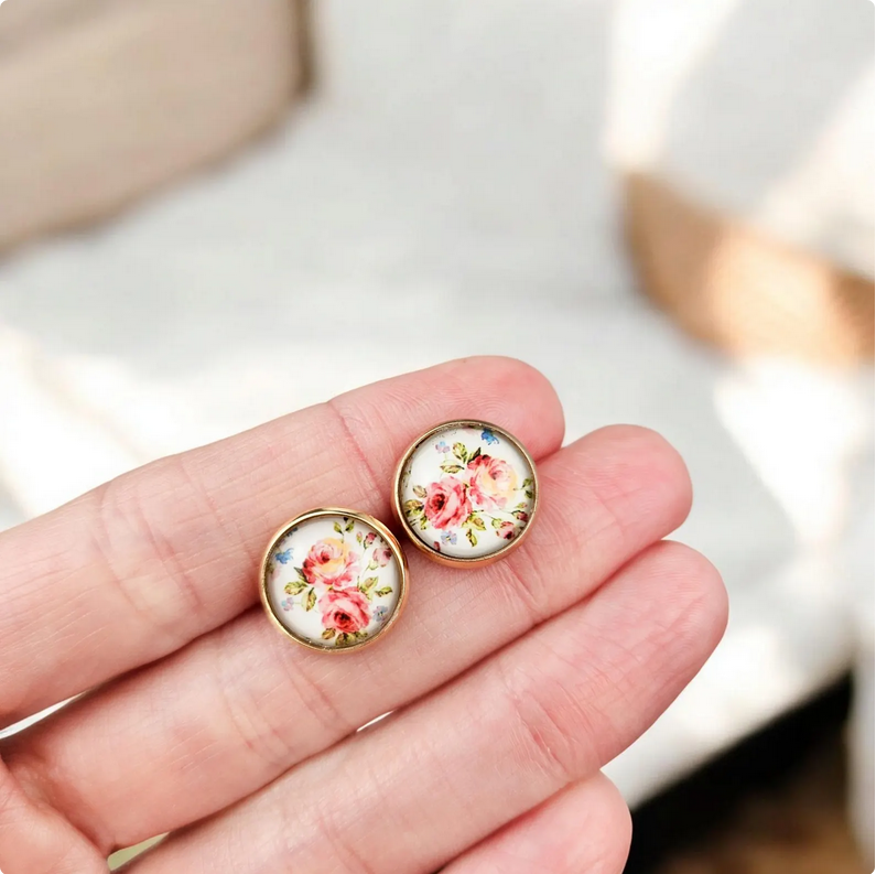 Floral Gold Stud Earrings