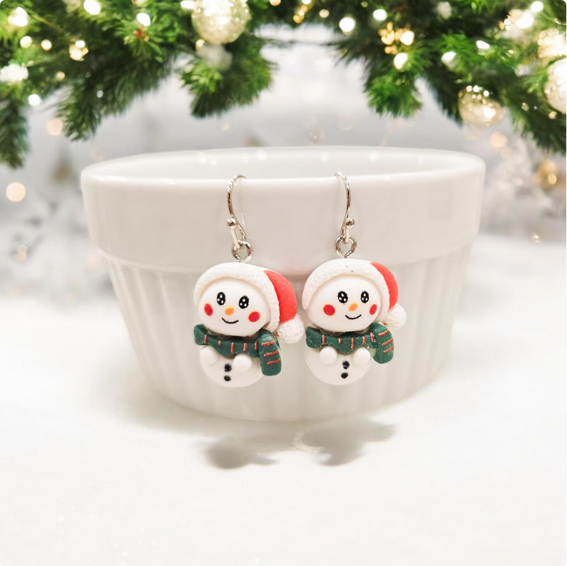 Festive Snowmen Polymer Clay Earrings