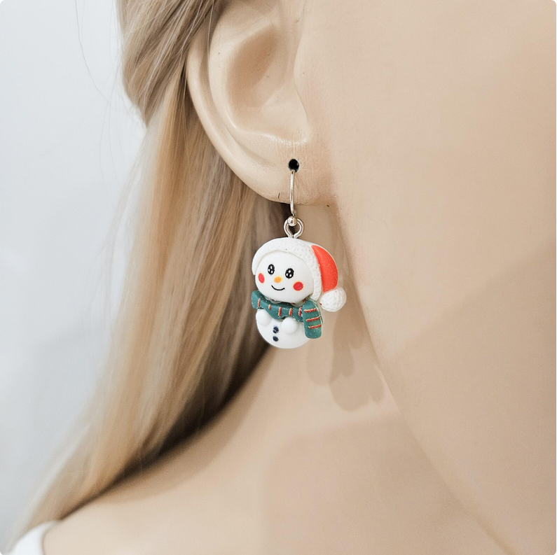 Festive Snowmen Polymer Clay Earrings