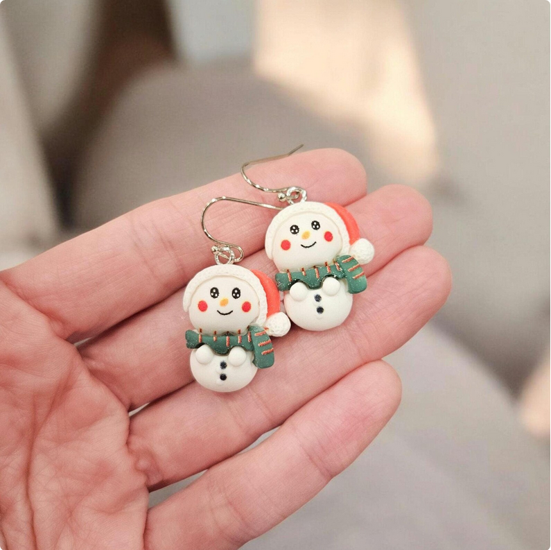 Festive Snowmen Polymer Clay Earrings