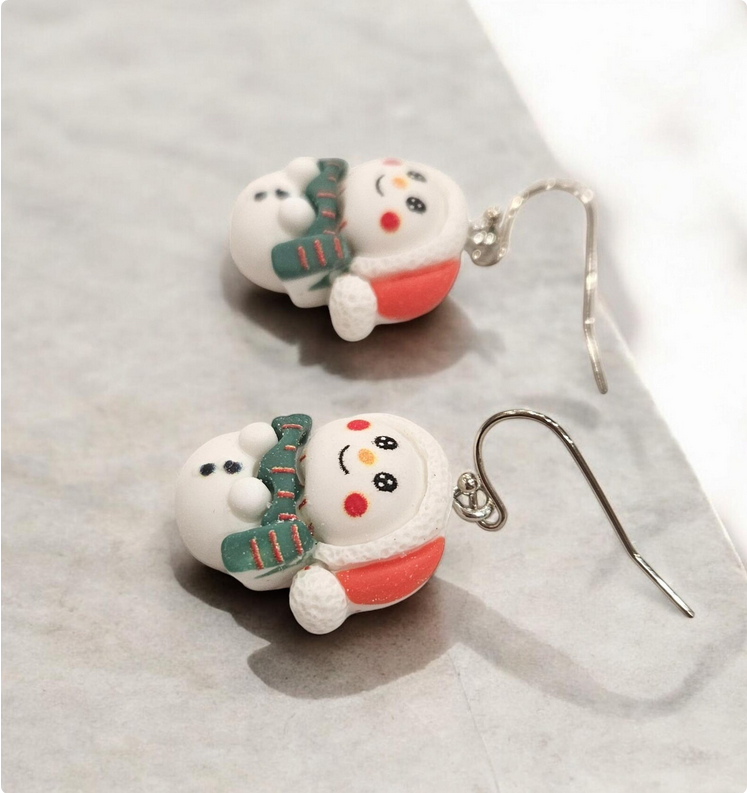 Festive Snowmen Polymer Clay Earrings
