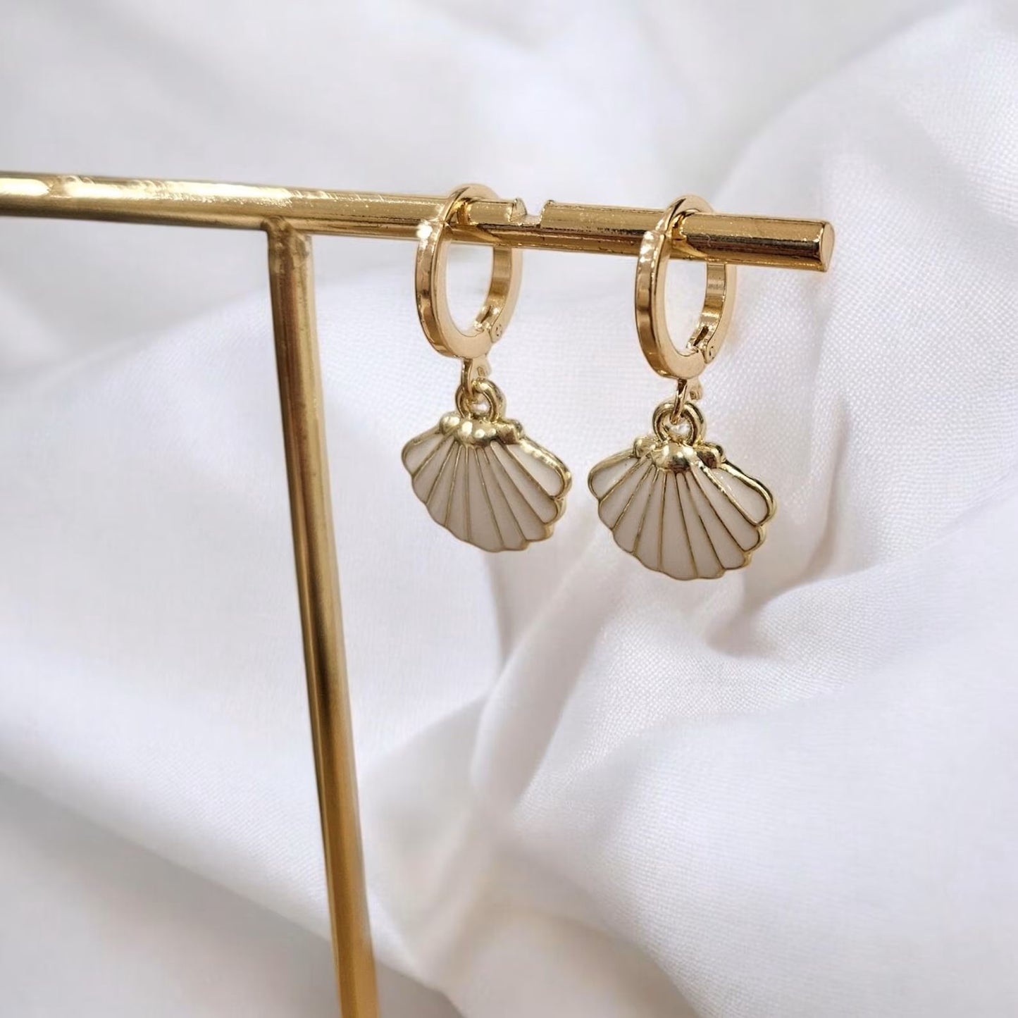 Gold Seashell Huggie Hoop Earrings