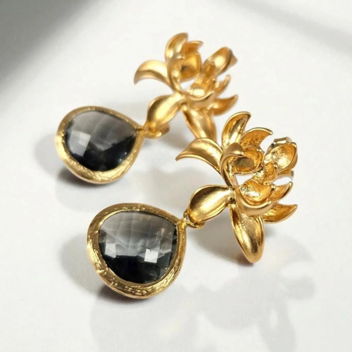 Gold Floral Lotus Statement Earrings